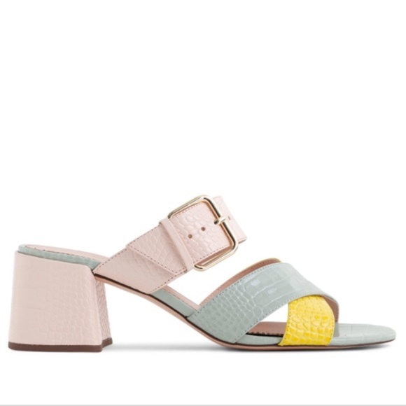 NEW J.Crew Penny pastel croc leather embossed heeled sandals Size 10 - Picture 2 of 8